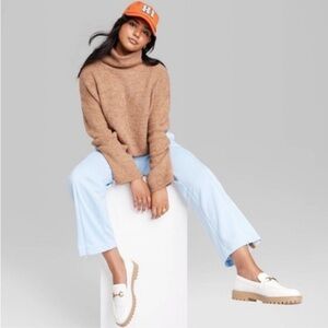Women Cropped Turtleneck Pullover Sweater - Wild Fable Light Brown